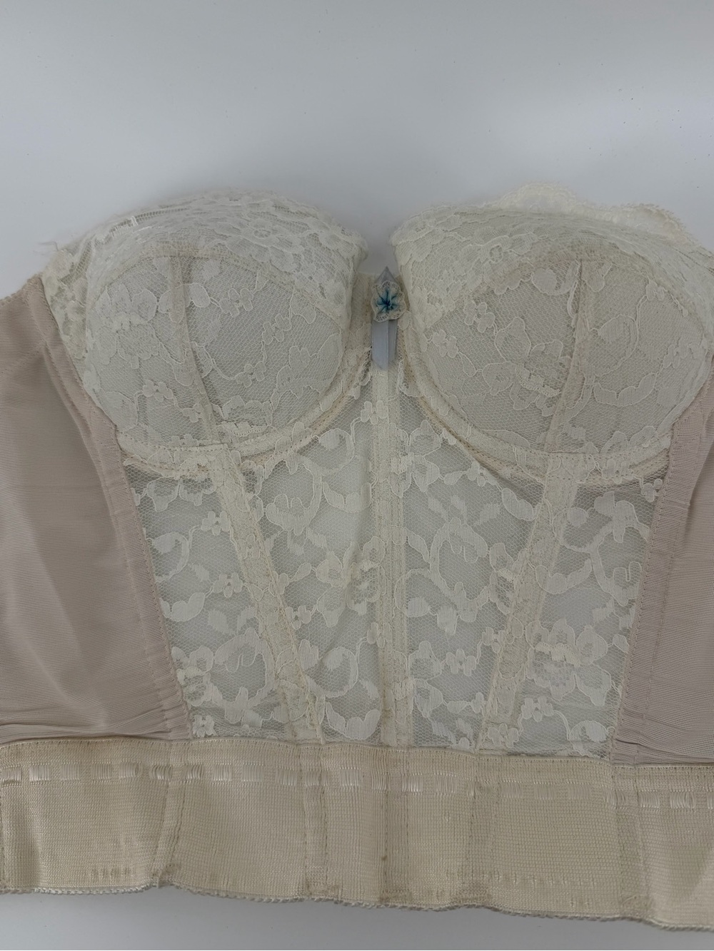 Vintage Carnival Creations Lace Bustier Bra 34A White Ivory ILGWU Made in USA